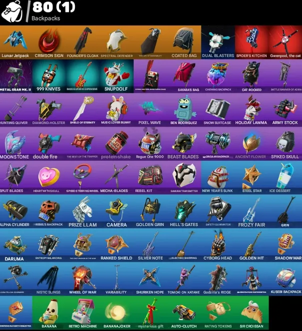 F1133 53 Unique Skins: Solid Snake, Spider-Man, Bender, Rebirth Harley Quinn, Daryl Dixon 